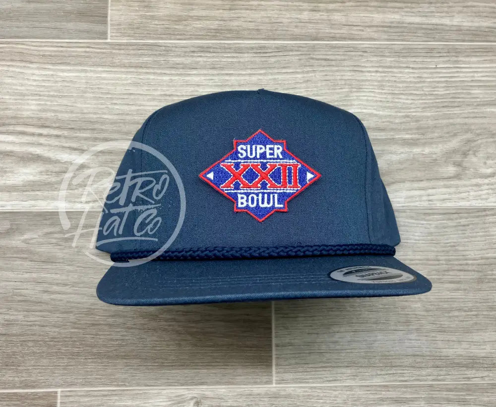 Vintage 80s Super Bowl XXII Patch on Blue Classic Retro Rope Hat