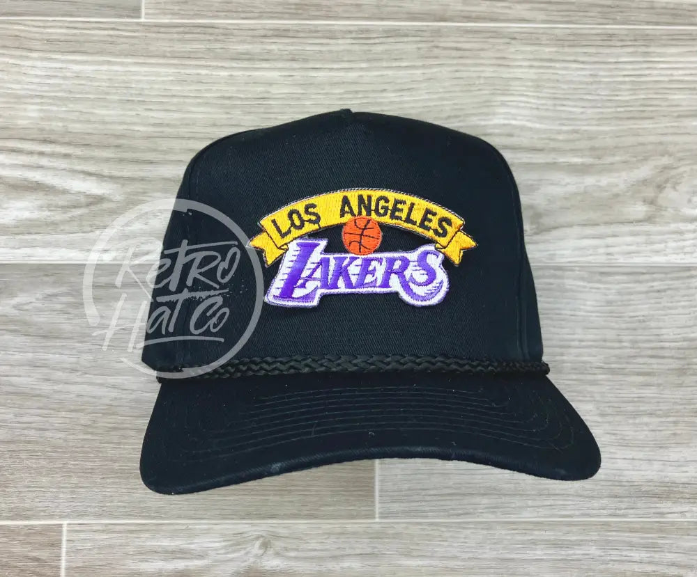 Vintage 90s Los Angeles Lakers Patch on Black Retro Rope Hat