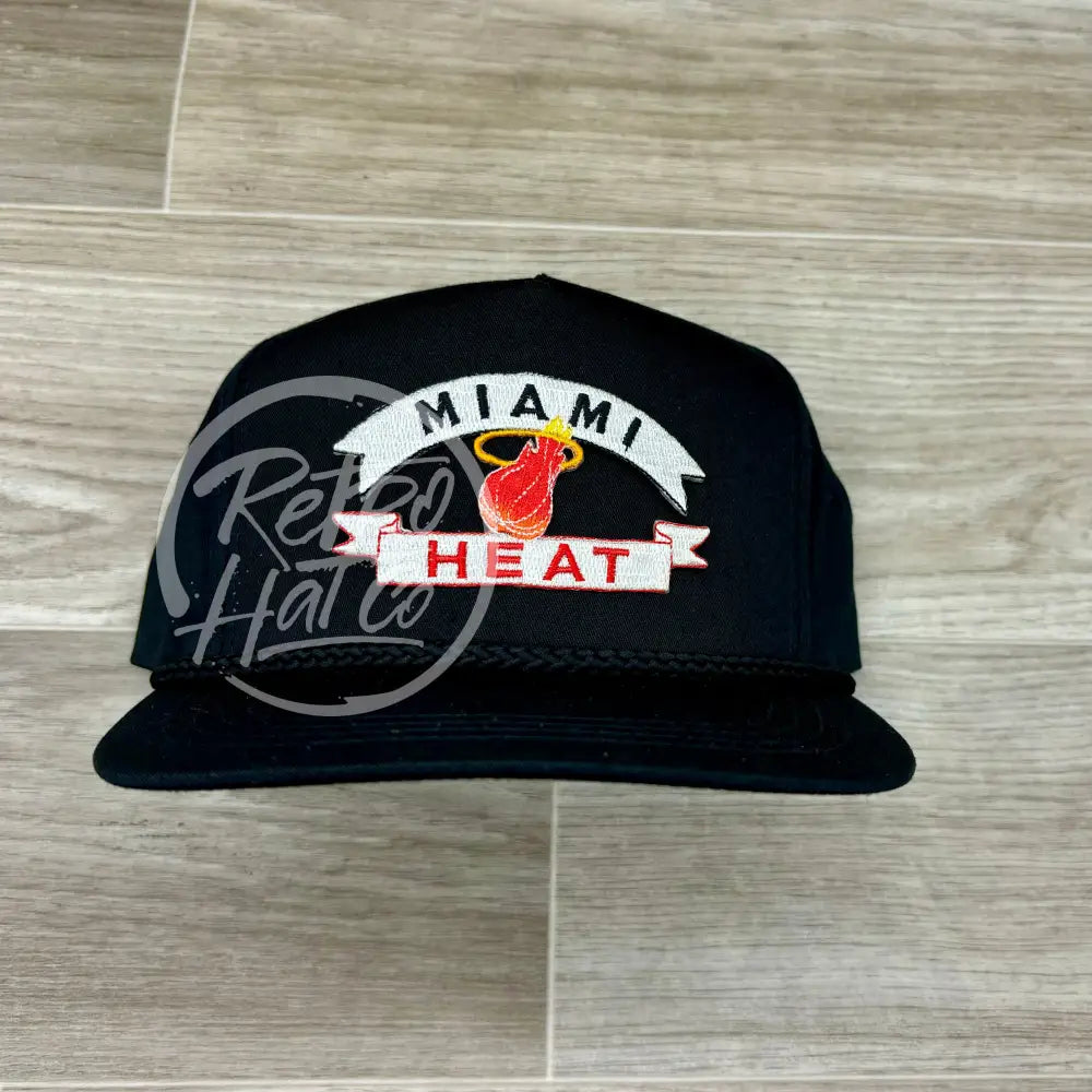 Vintage 90s Miami Heat Patch on Black Classic Retro Rope Hat