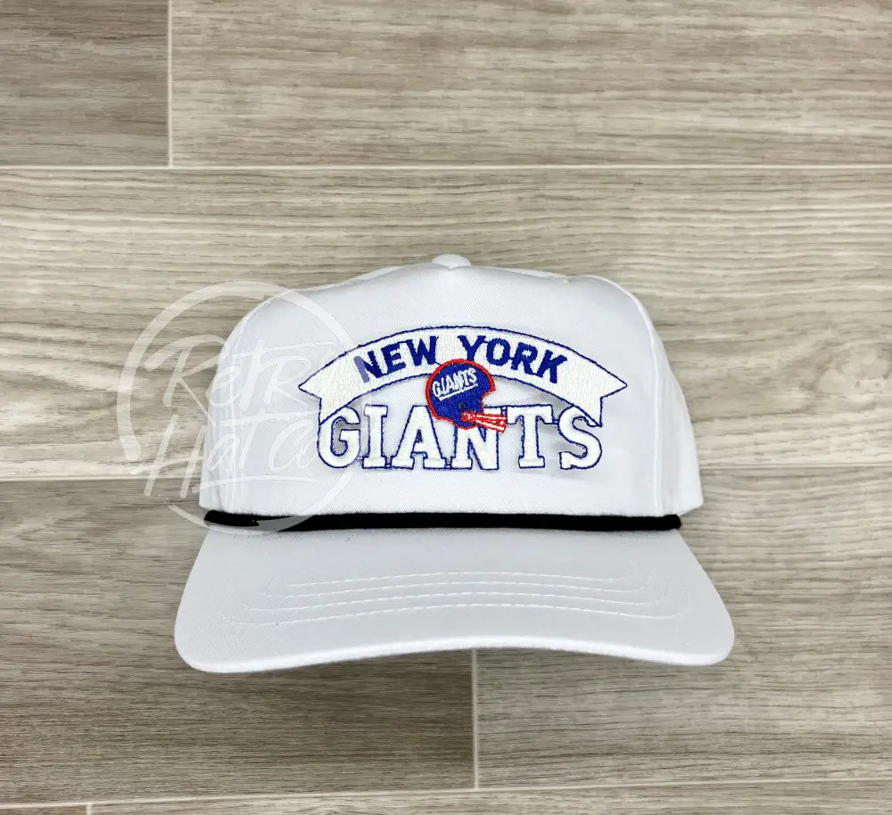 Vintage 90s New York Giants Patch on White Retro Hat w/Black Rope