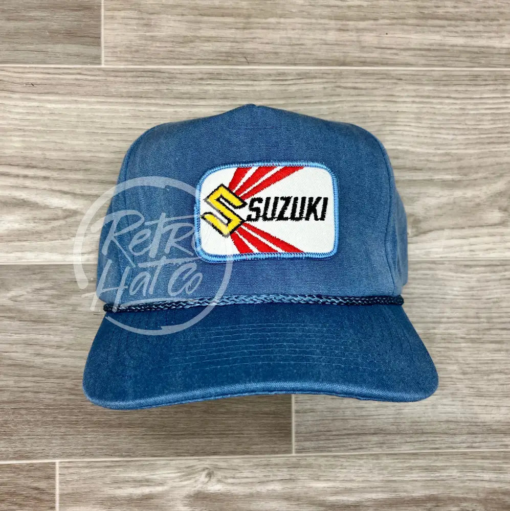 Vintage Suzuki Patch on Sky Stonewashed Retro Rope Hat