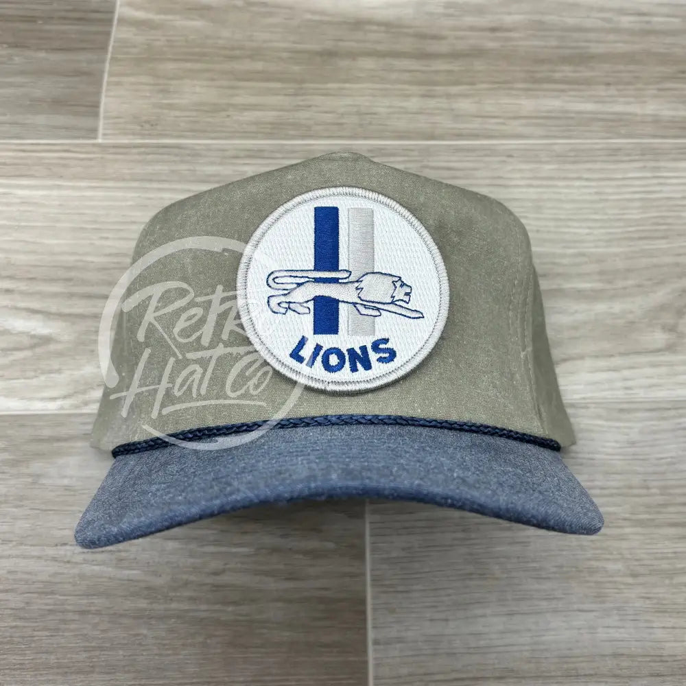 Retro 1960s Detroit Lions Circle Patch on Stonewashed Sand/Indigo Retro Rope Hat