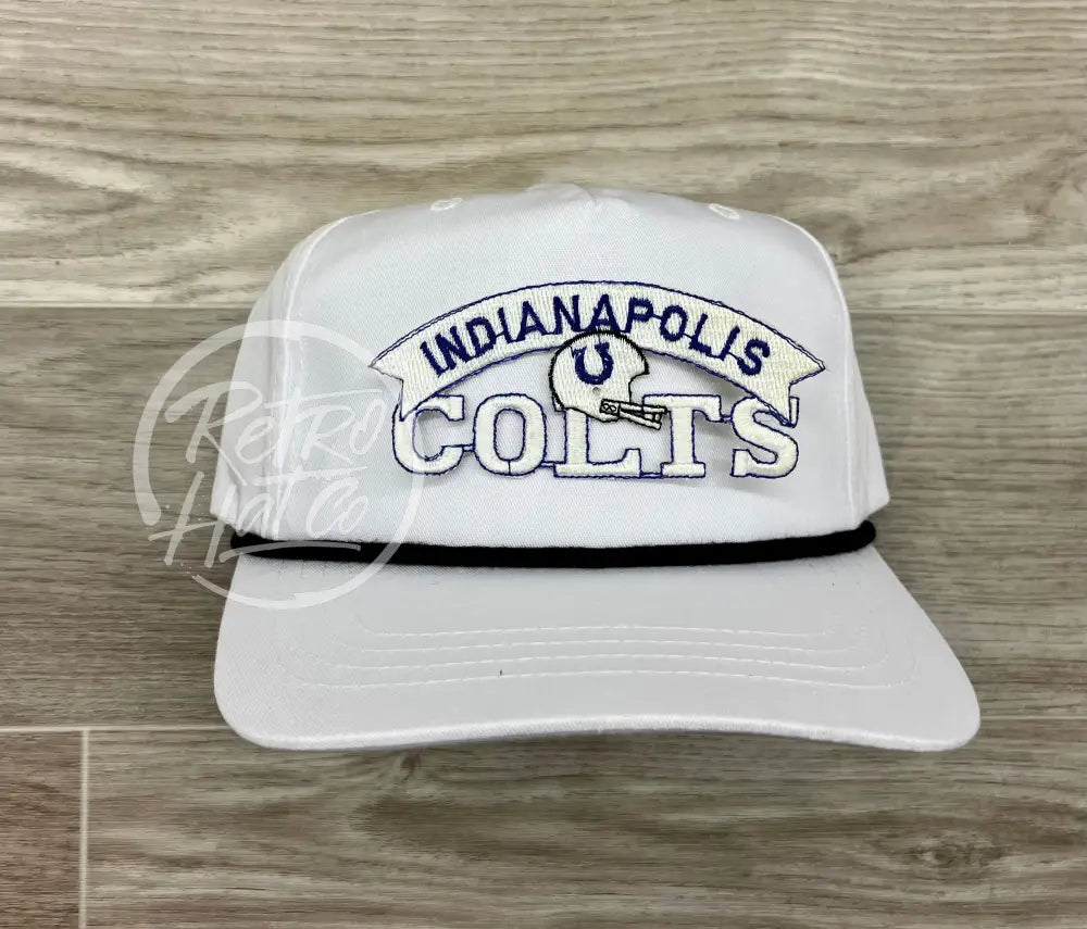 Vintage 90s Indianapolis Colts Patch on White Retro Hat w/Black Rope