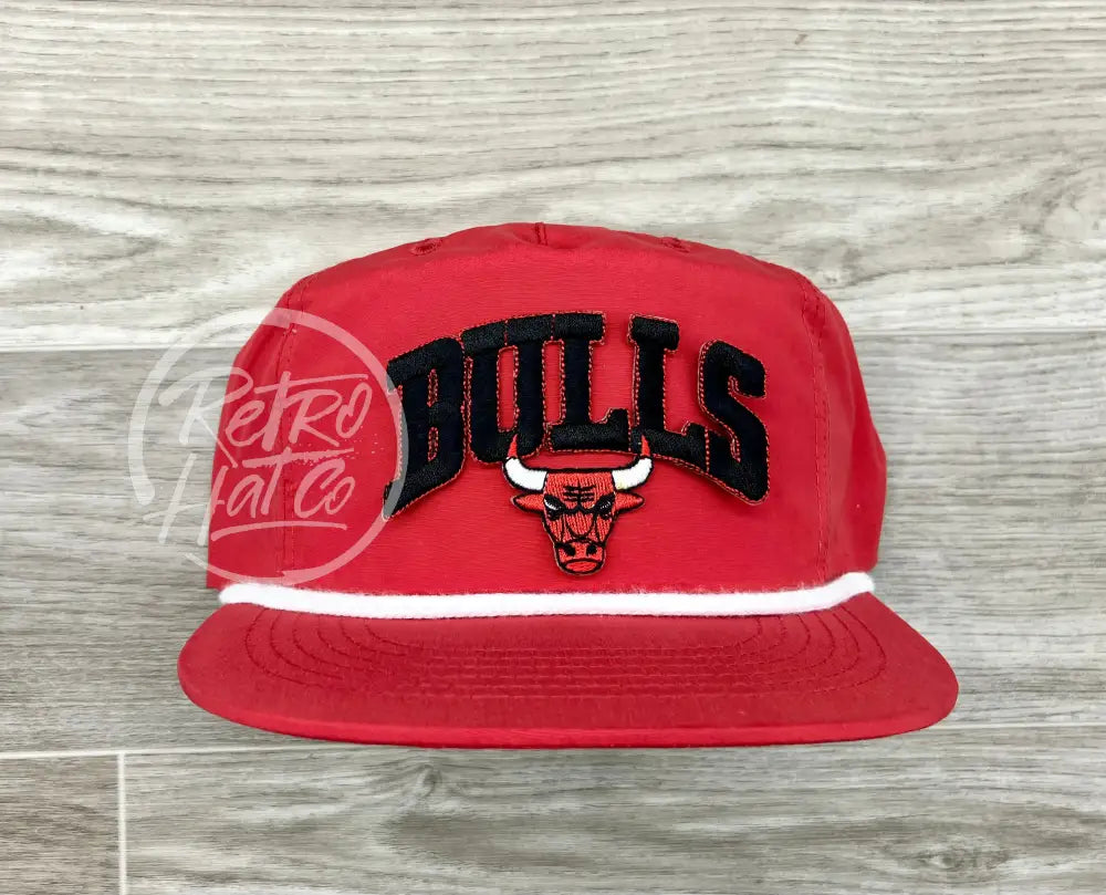 Vintage 90s Chicago Bulls (black) Patch on Red Poly Rope Hat