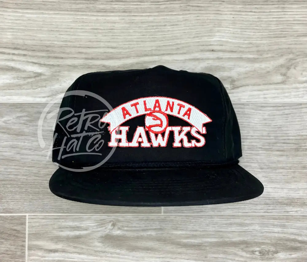 Vintage 90s Atlanta Hawks Patch on Black Poly Rope Hat