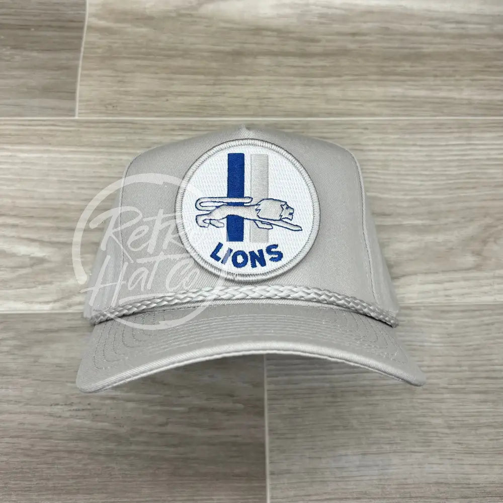 Retro 1960s Detroit Lions Circle Patch on Tall Gray Retro Rope Hat