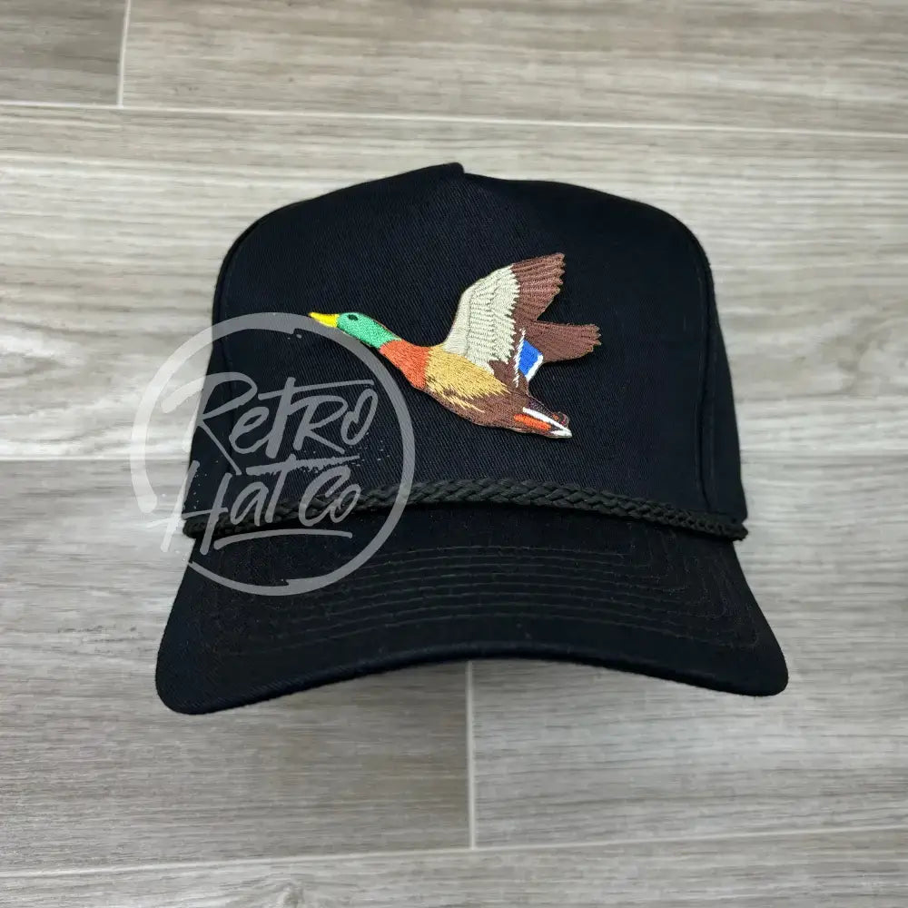 Duck / Mallard Patch on on Tall Black Retro Hat