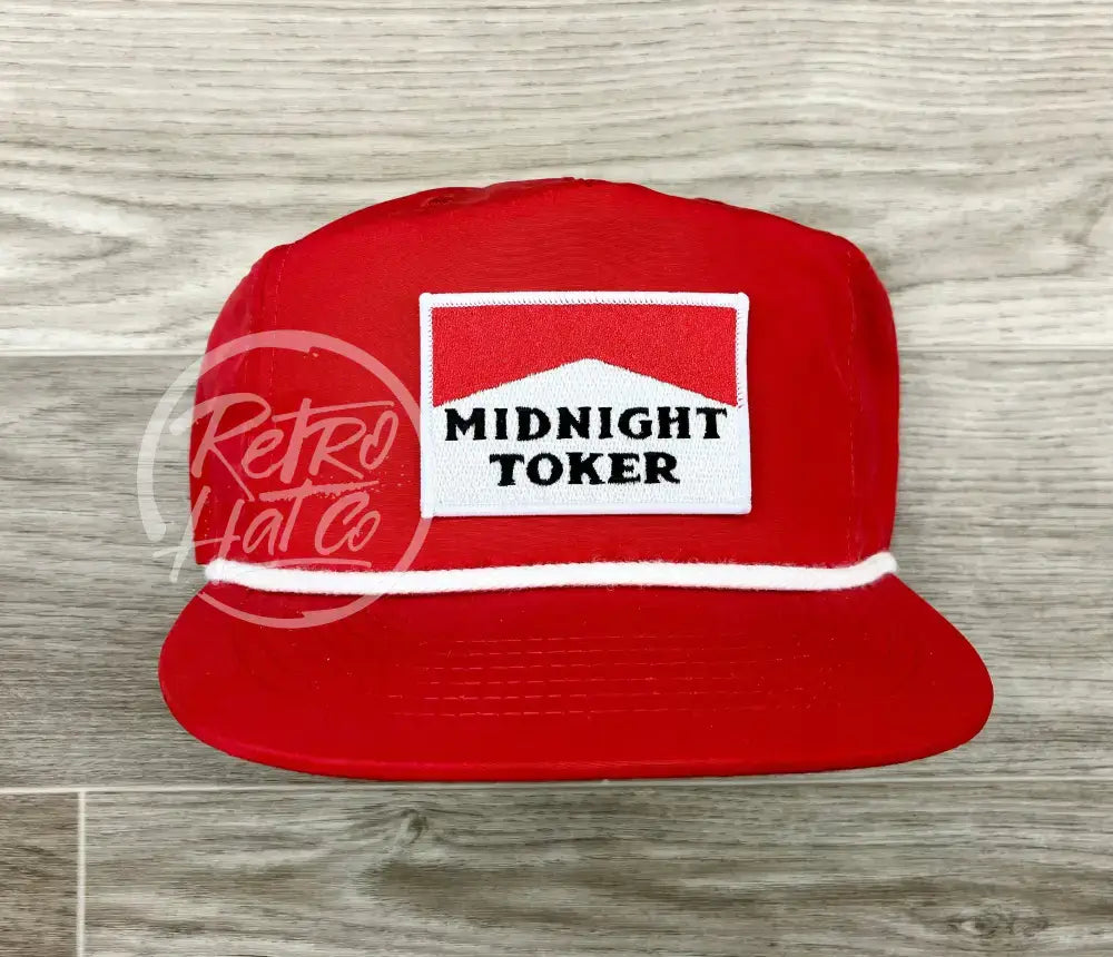 Midnight Toker Patch on Red Retro Poly Rope Hat