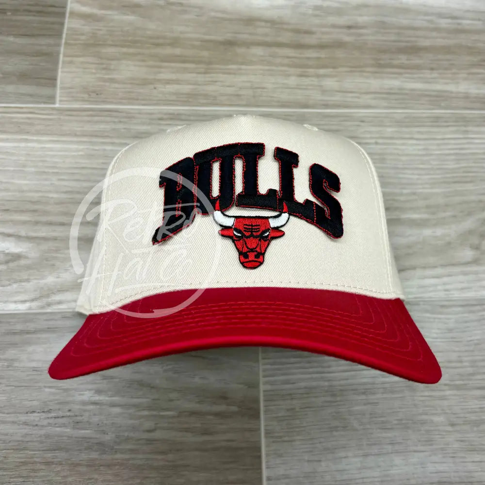 Vintage 90s Black Chicago Bulls Arch Patch on Natural/Red Retro Hat