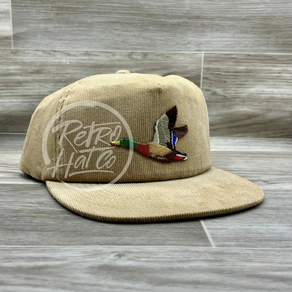 Duck / Mallard Patch on Tan Corduroy Hat