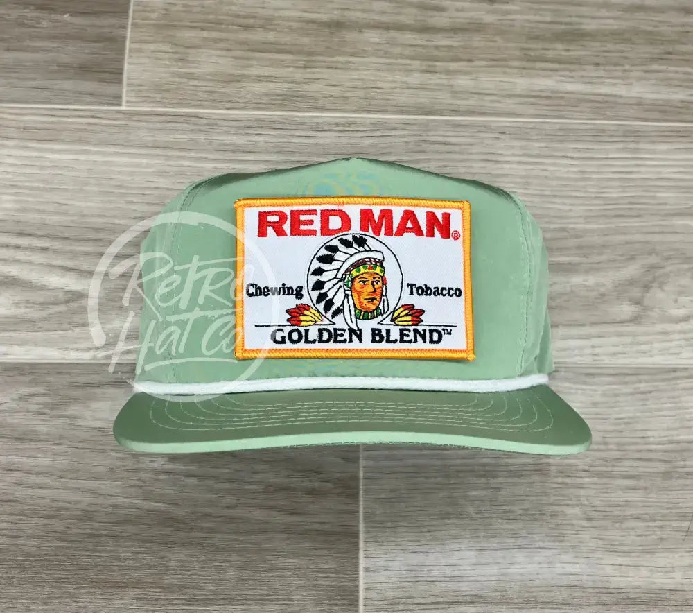 Red Man Golden on Sage Green Poly Rope Hat