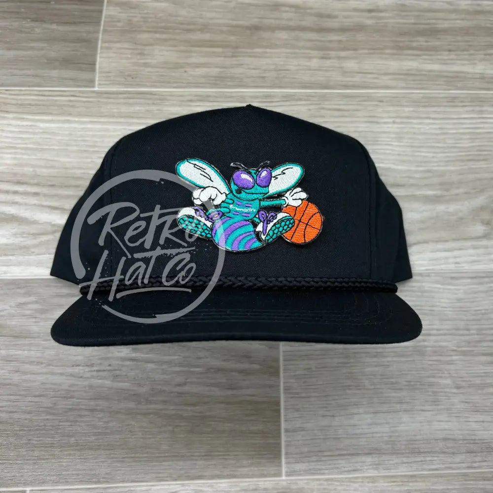 Vintage 90s Charlotte Hornets Patch on Black Classic Retro Rope Hat