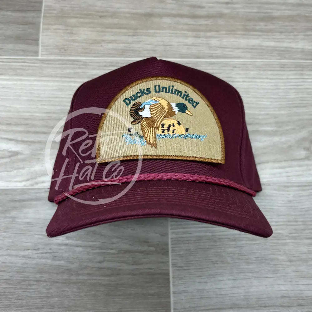 Retro Ducks Unlimited on Tall Maroon Retro Rope Hat