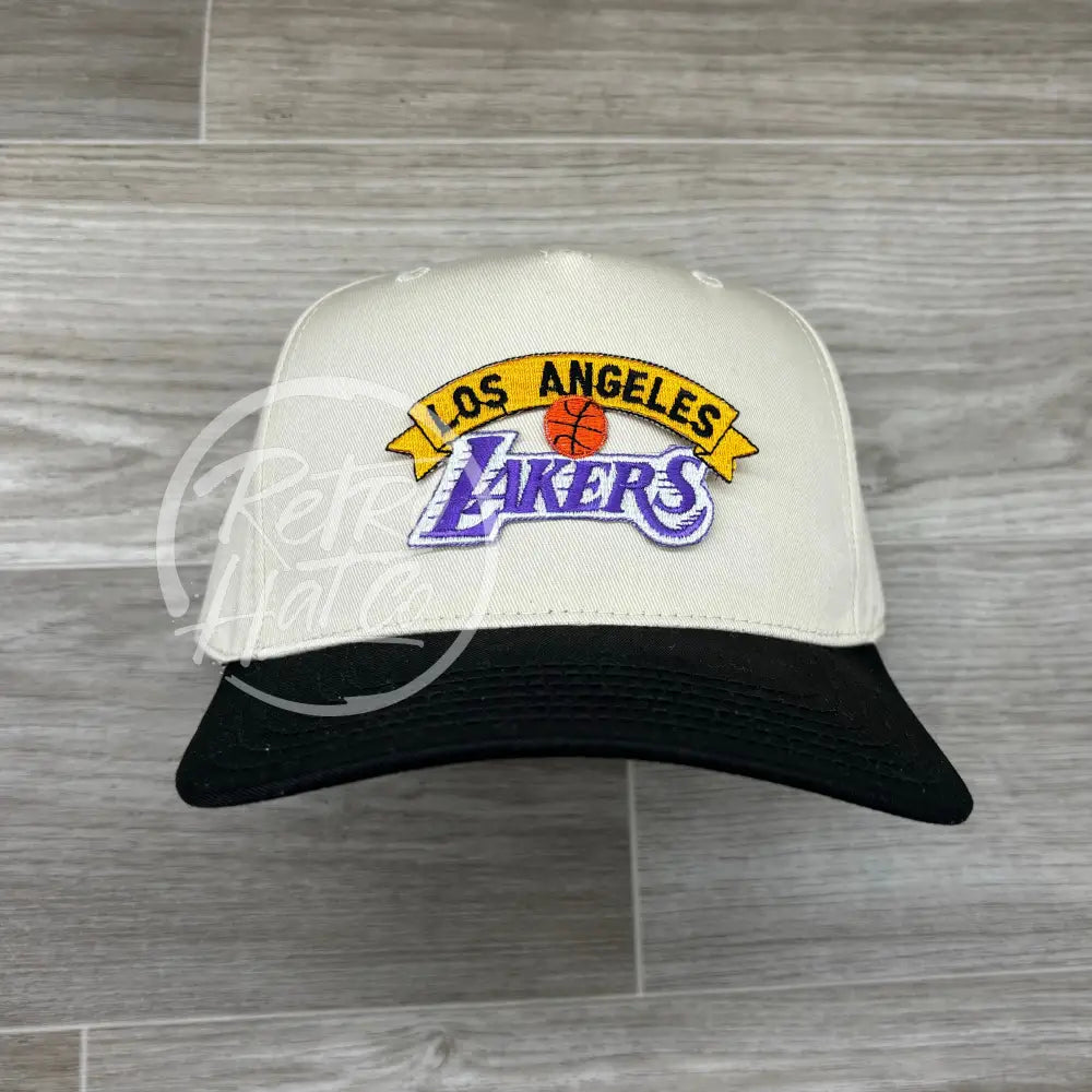 Vintage 90s Los Angeles Lakers Patch on Natural/Black Retro Hat