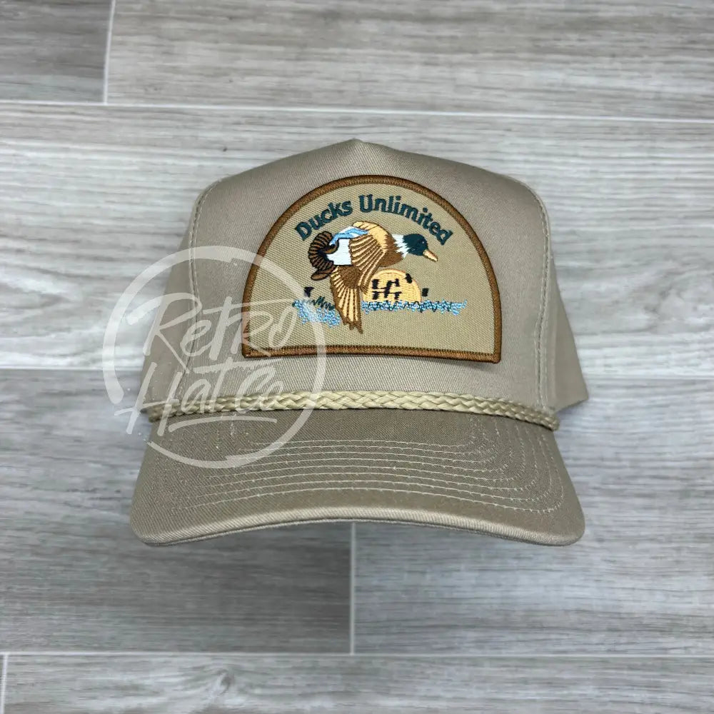 Retro Ducks Unlimited on Tall Tan Retro Rope Hat