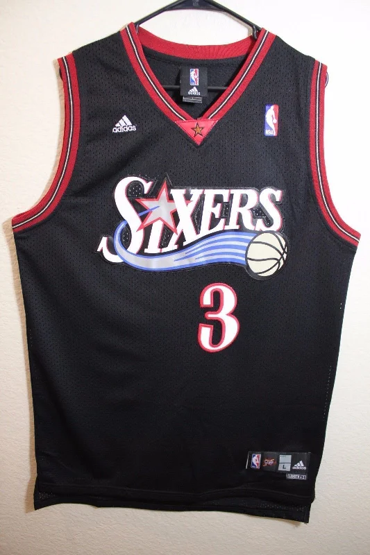 Men 3 Allen Iverson Jersey Black Philadelphia 76ers Throwback Swingman