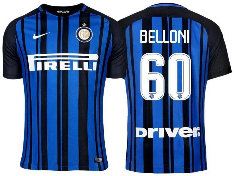 Men 60 Niccolo Belloni Jersey Home Soccer Inter Milan FC Jersey 2018 Serie A