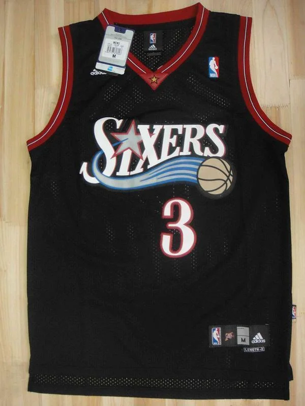 Men 3 Allen Iverson Jersey Black Philadelphia 76ers Throwback Swingman