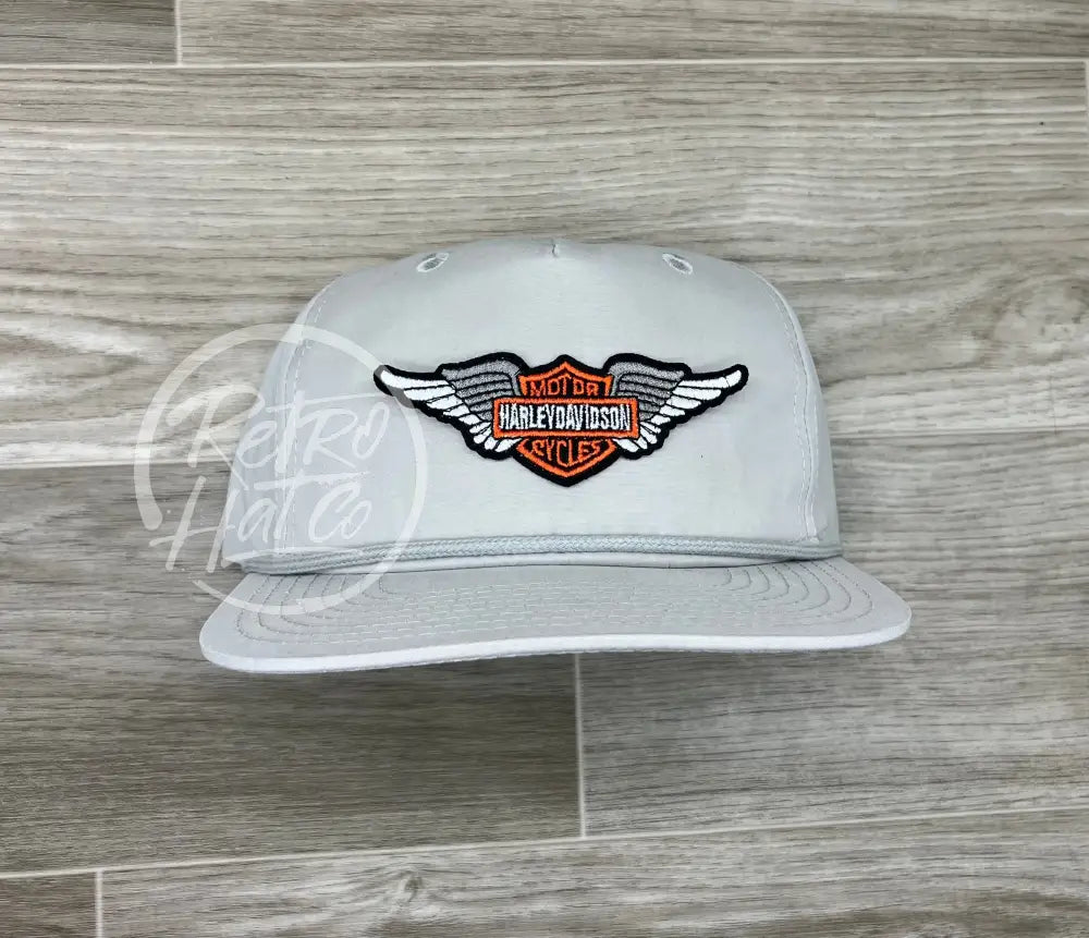 Vintage Harley Davidson Wings Patch on Smoke Gray Retro Rope Hat