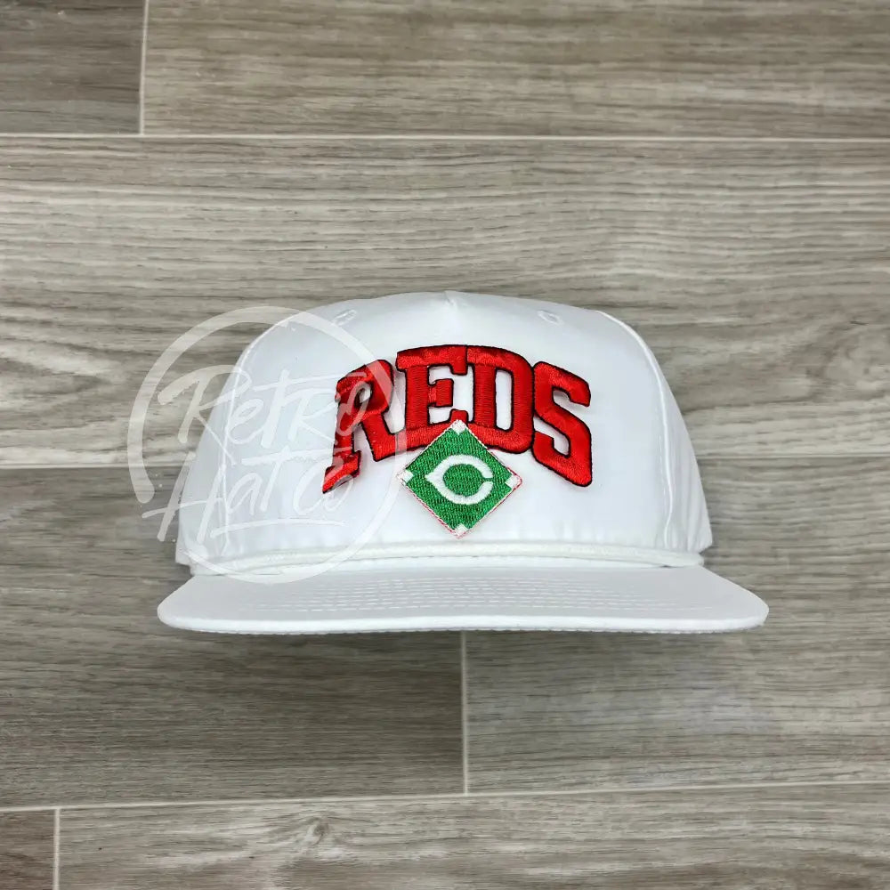 Vintage 90s Cincinnati Reds (Red) Patch on Solid White Retro Rope Hat