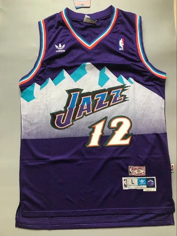 Men 12 John Stockton Jersey Purple Utah Jazz Jersey Throwback Swingman