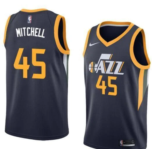 Men 45 Donovan Mitchell Jersey Black Blue Utah Jazz Fanatics Swingman