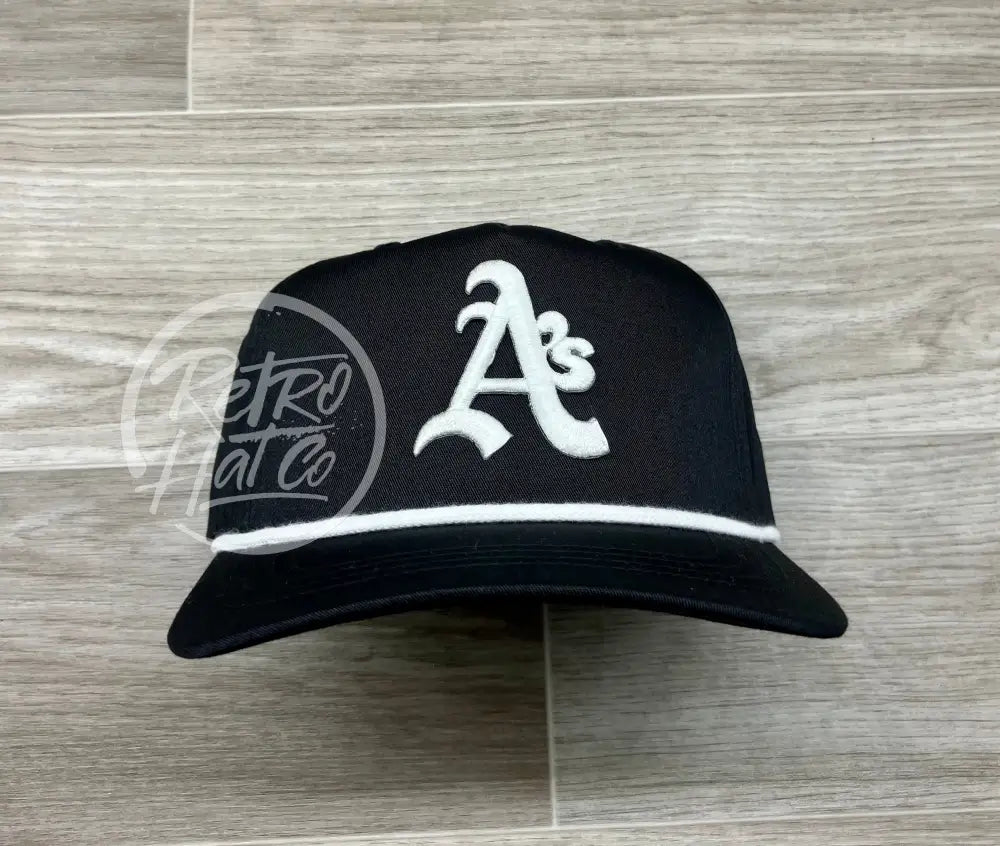 Vintage 90s Oakland A’s (white) Patch on Black Rope Hat w/White Rope