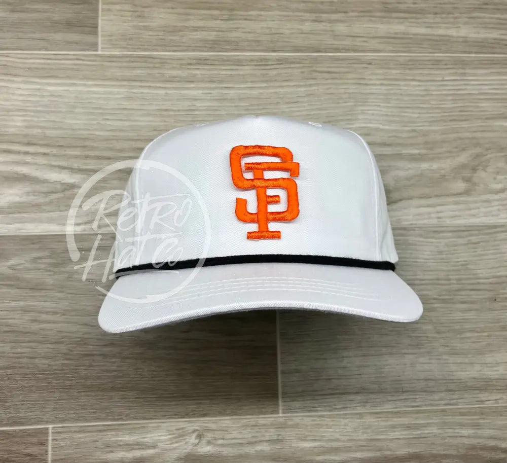 Vintage 90s San Francisco Giants SF Patch on White Retro Hat w/Black Rope