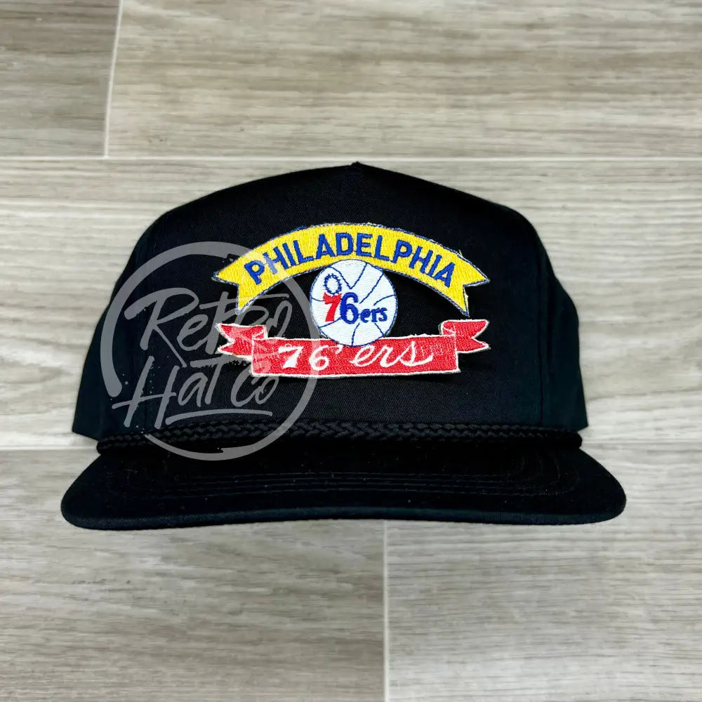 Vintage 90s Philadelphia 76ers Patch on Black Classic Retro Rope Hat