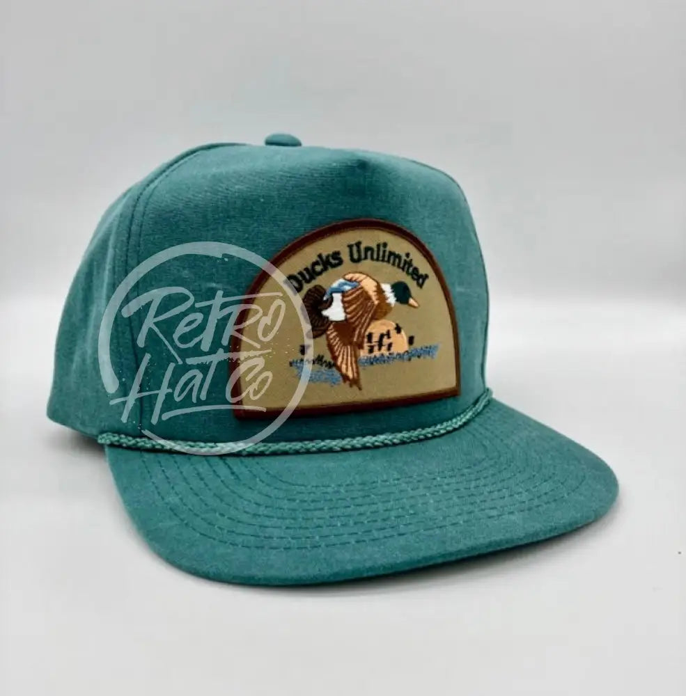 Retro Ducks Unlimited on Teal Stonewashed Retro Rope Hat