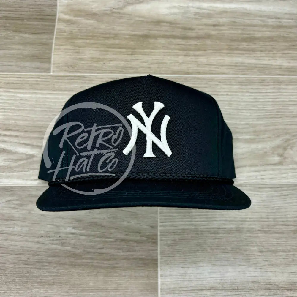 Vintage 90s New York Yankees (White NY) Patch on Black Classic Rope Hat