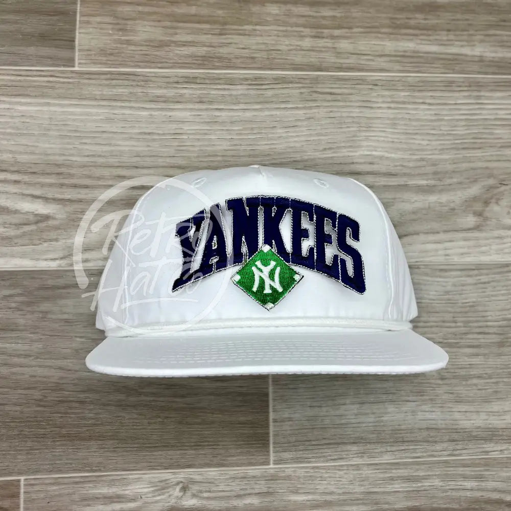 Vintage 90s New York Yankees (Navy Arch) Patch on Solid White Retro Hat