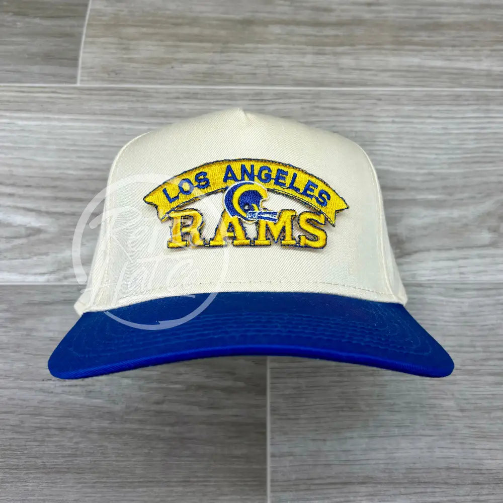 Vintage 90s Los Angeles Rams Patch on Natural/Blue Retro Hat