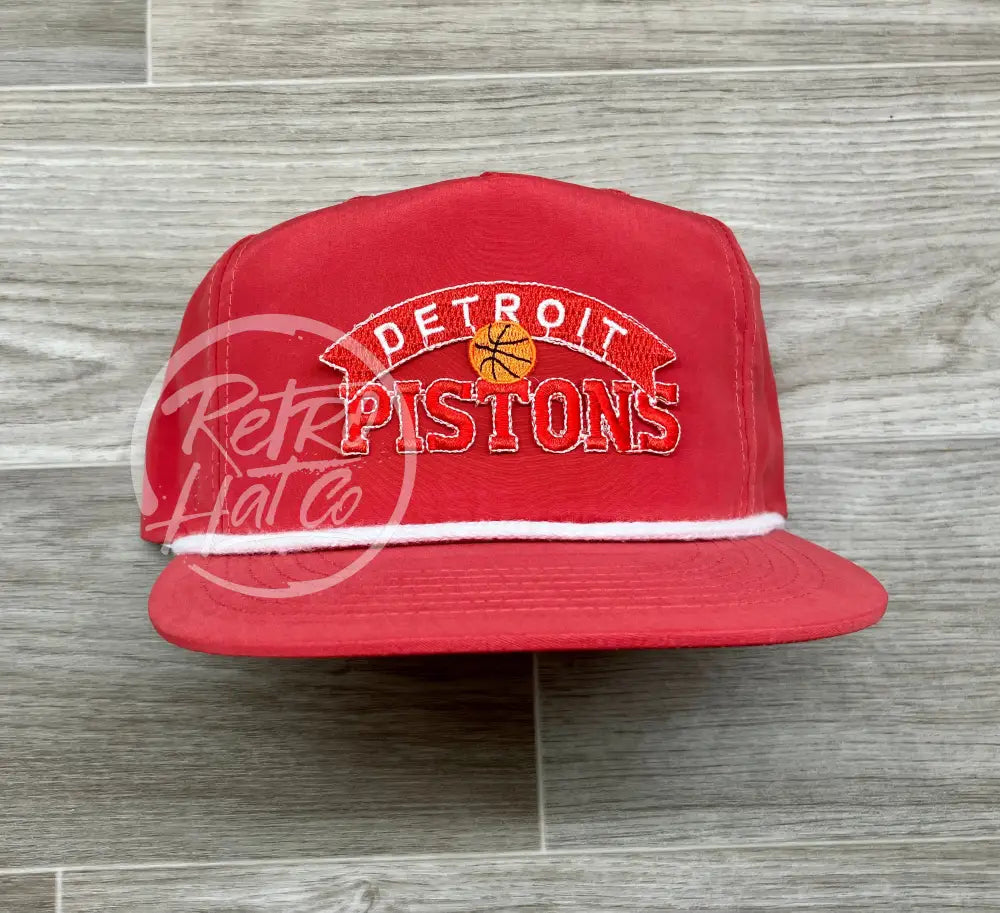 Vintage 90s Detroit Pistons (Red) Patch on Red Poly Retro Rope Hat