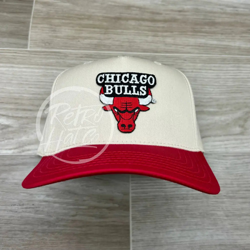 Vintage 90s Chicago Bulls Logo Patch on Natural/Red Retro Hat