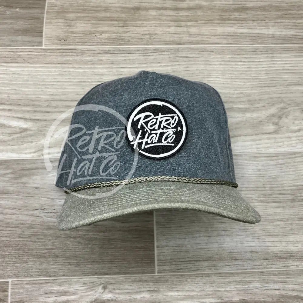 Retro Hat Co. Brand (Glow in the dark) Patch on 2-Tone Stonewashed Retro Rope Hat