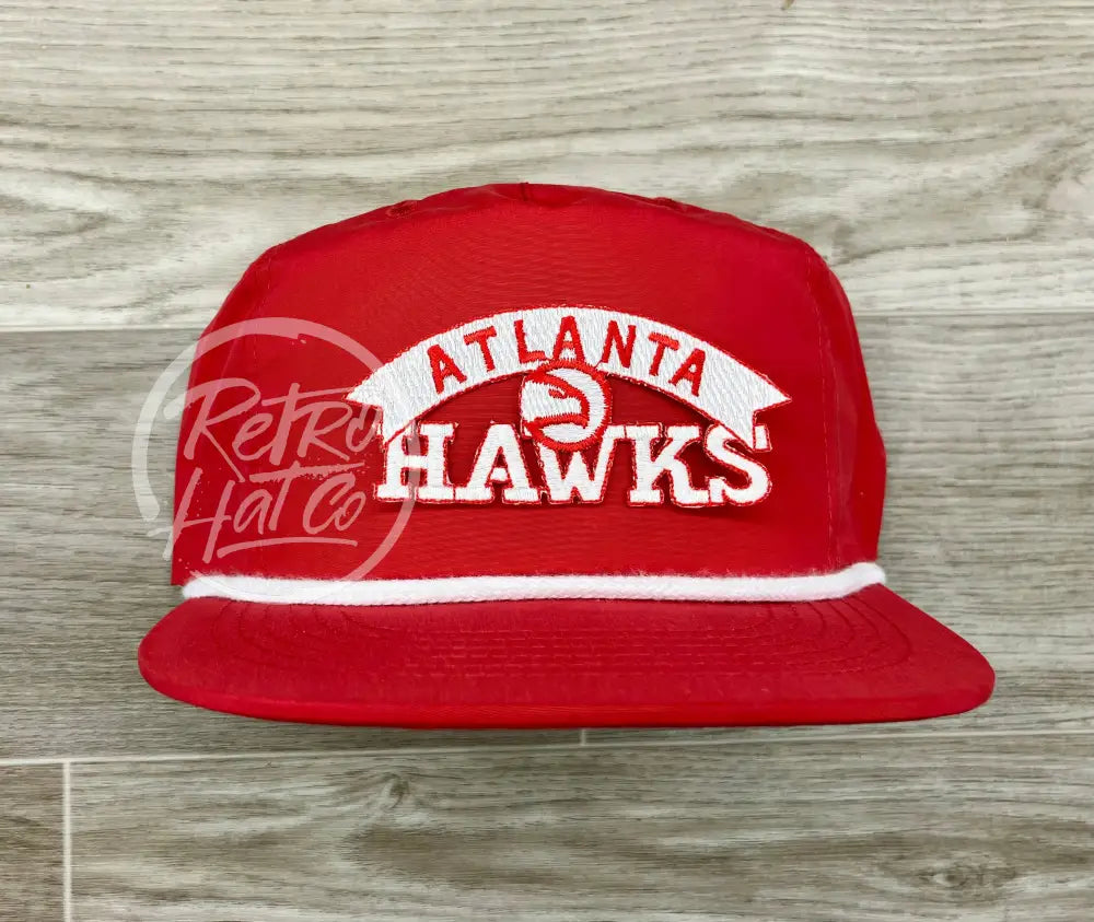 Vintage 90s Atlanta Hawks Patch on Red Poly Rope Hat