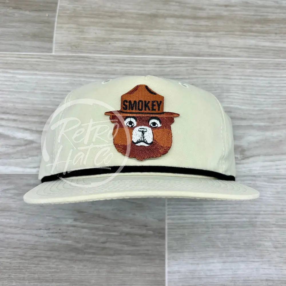 Smokey the Bear on Beige Retro Rope Hat w/Black Rope