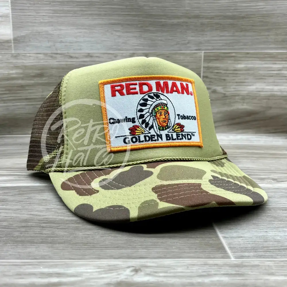 Red Man Golden on Solid Front Camo Rope Hat