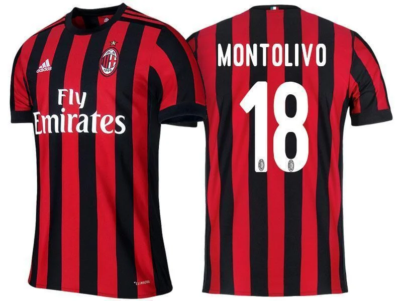 Men 18 Riccardo Montolivo Jersey Home Soccer AC Milan Jersey 2018 Serie A