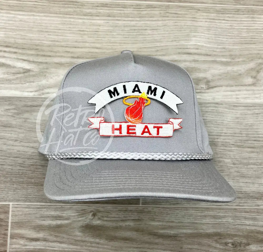 Vintage 90s Miami Heat Patch on Tall Gray Retro Rope Hat