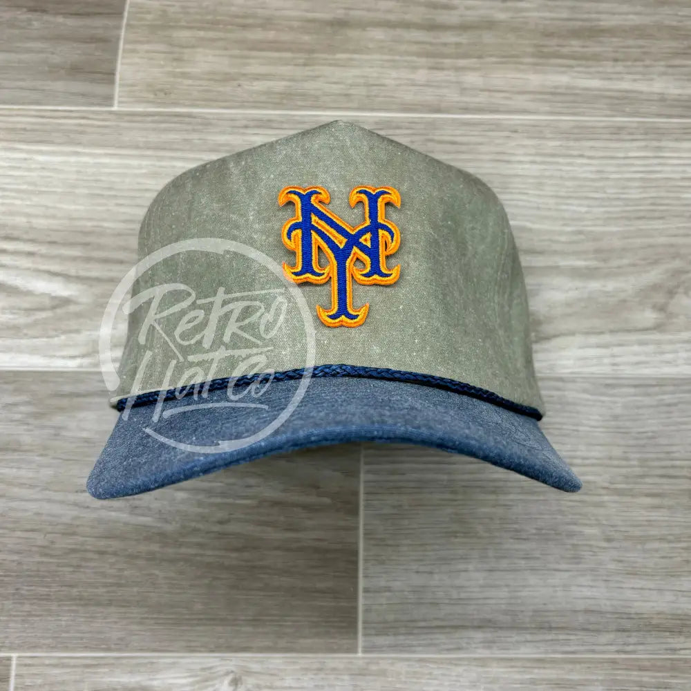 New York Mets NY Patch on Stonewashed Sand/Indigo Retro Rope Hat