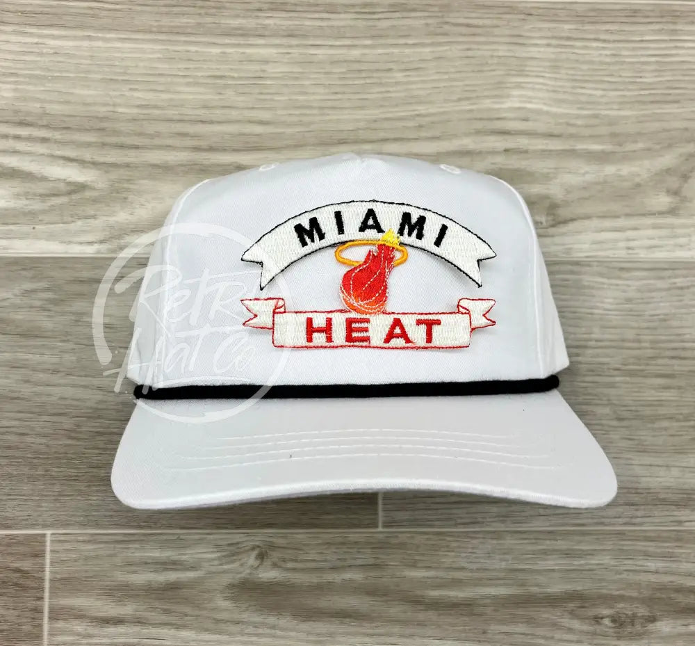 Vintage 90s Miami Heat Patch on White Retro Hat w/Black Rope