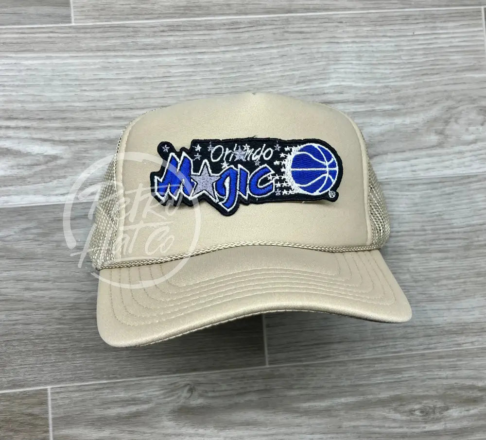 Vintage 90s Orlando Magic Patch on Beige Meshback Trucker Hat