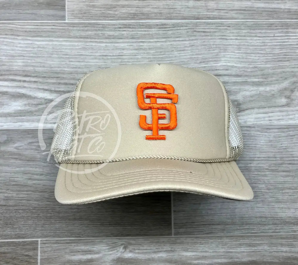 Vintage 90s San Francisco Giants Patch on Beige Meshback Trucker Hat