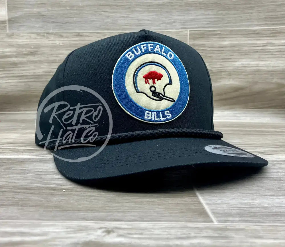 Retro Buffalo Bills Helmet Crest on Black Classic Retro Rope Hat