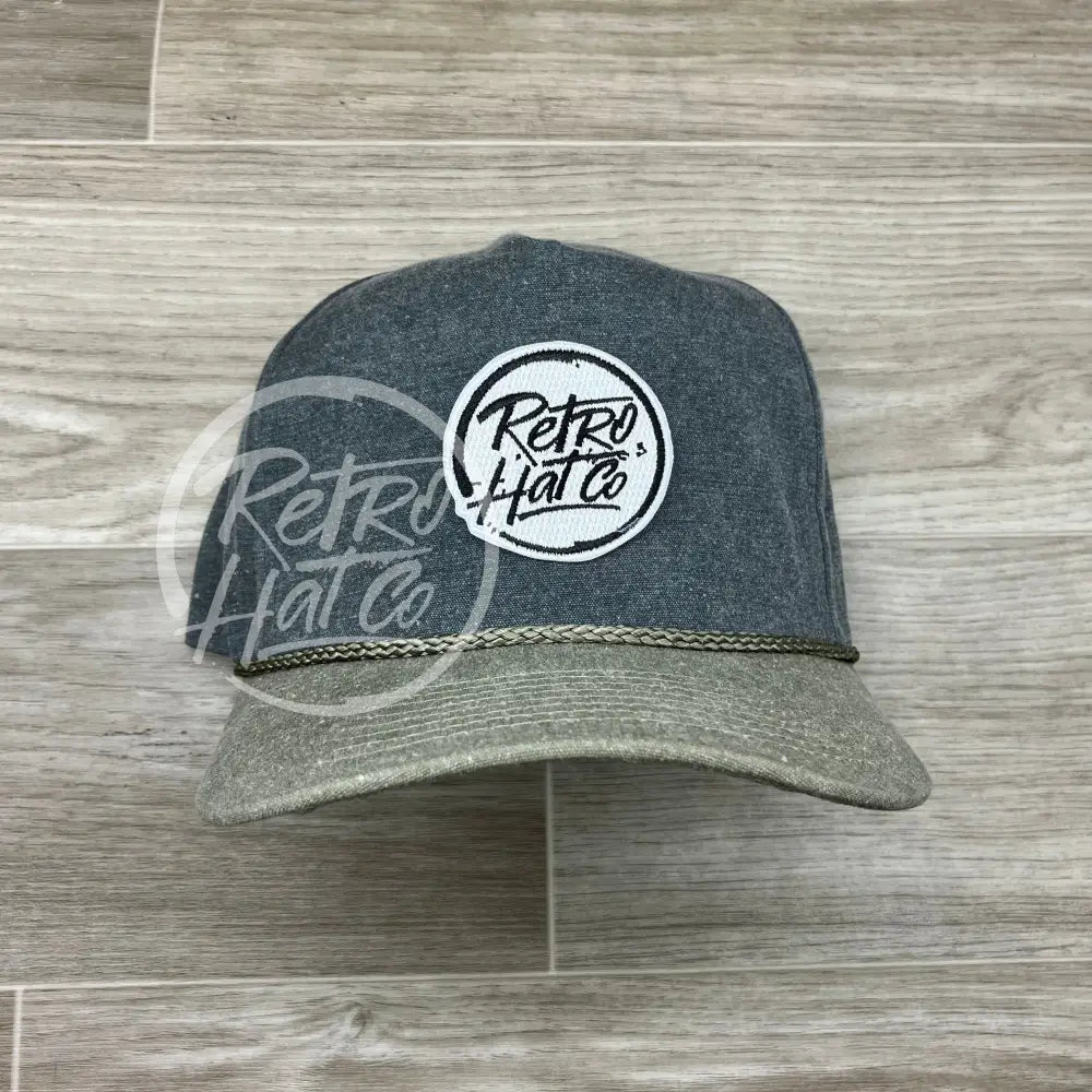 Retro Hat Co. Brand (White) Patch on 2-Tone Stonewashed Retro Rope Hat