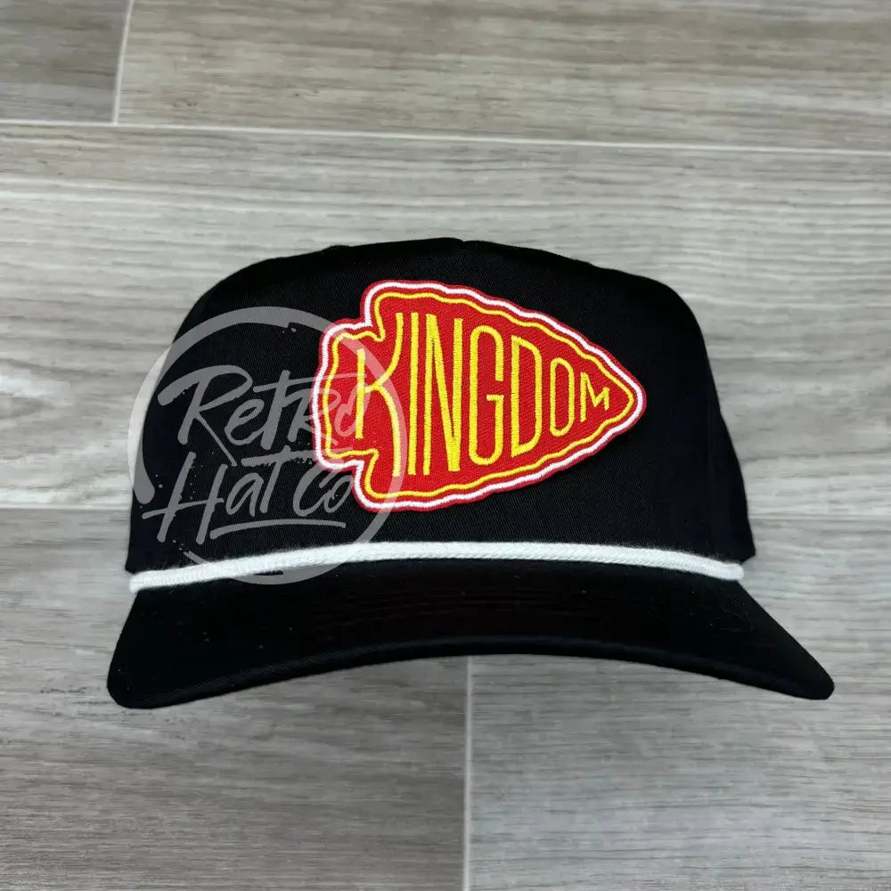 Kansas City Chiefs Kingdom Patch on Black Retro Hat w/White Rope