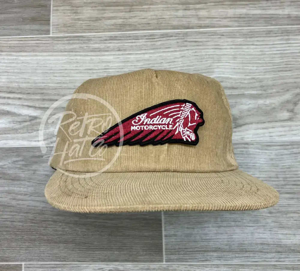 Indian Motorcycle Chief Headdress Patch (Maroon) on Corduroy Hat