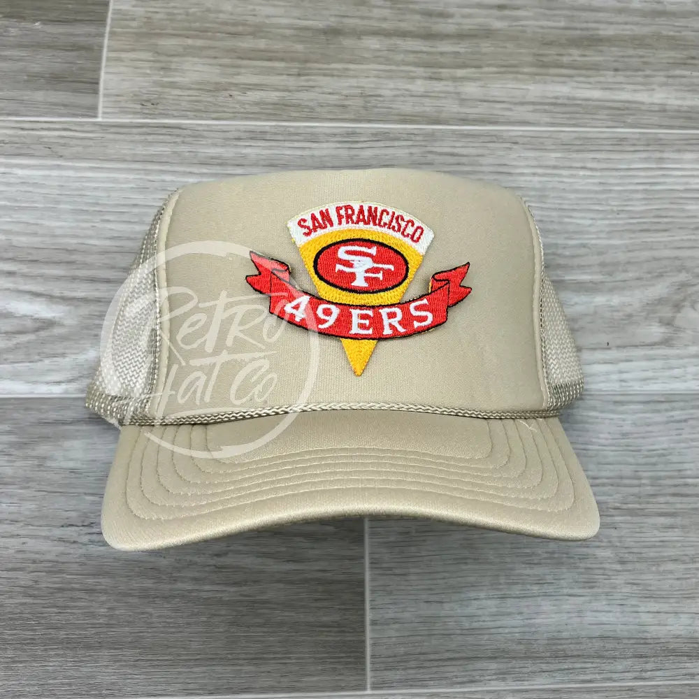 Vintage 90s San Francisco 49ers Niners Pennant Patch on Beige Meshback Trucker Hat